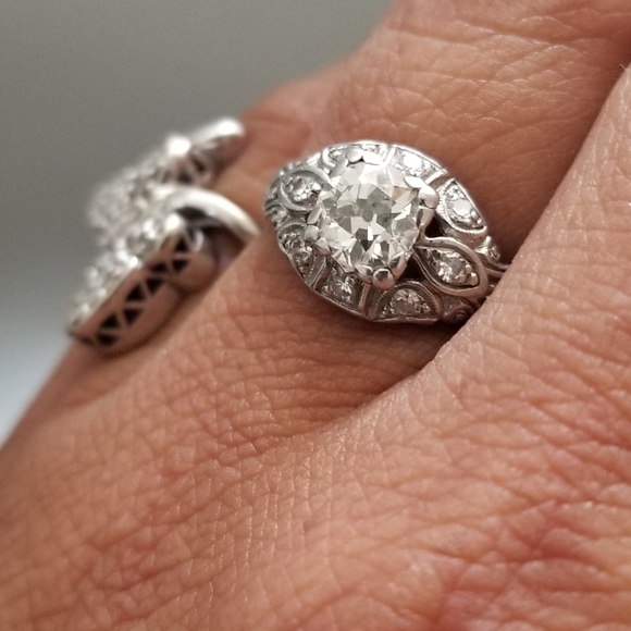 Super sale! Antique Platinum art deco European old mined diamond engagement ring - Picture 2 of 16